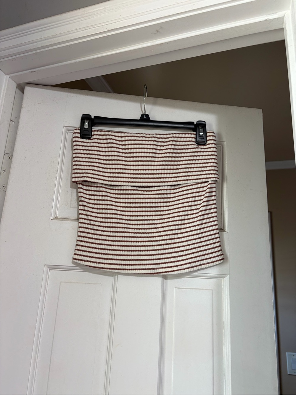 gaze Striped Ribbed Mini Tube Top in Cream and Brown